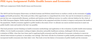 PHE 6402 Assignment Public Health Issues and Economics