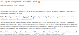 PHI 2301 Assignment Natural Theology