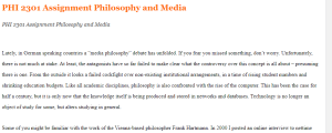 PHI 2301 Assignment Philosophy and Media