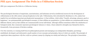 PHI 2301 Assignment The Polis in a Utilitarian Society
