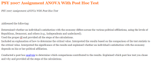 PSY 2007 Assignment ANOVA With Post Hoc Test