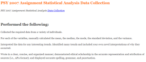 PSY 2007 Assignment Statistical Analysis Data Collection