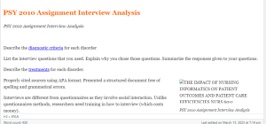 PSY 2010 Assignment Interview Analysis