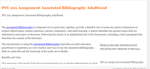 PSY 202 Assignment Annotated Bibliography Adulthood