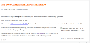 PSY 2050 Assignment Abraham Maslow