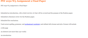 PSY 2050 W5 Assignment 2 Final Paper