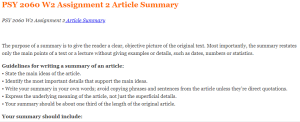 PSY 2060 W2 Assignment 2 Article Summary