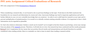 PSY 2061 Assignment Critical Evaluations of Research