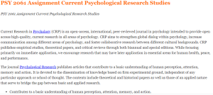 PSY 2061 Assignment Current Psychological Research Studies