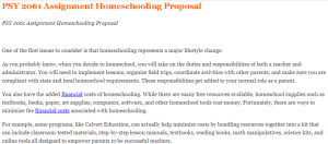 PSY 2061 Assignment Homeschooling Proposal