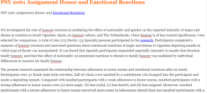 PSY 2061 Assignment Honor and Emotional Reactions