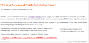PSY 2061 Assignment Weight Satisfaction Survey