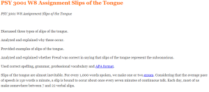 PSY 3001 W8 Assignment Slips of the Tongue