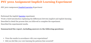 PSY 3002 Assignment Implicit Learning Experiment