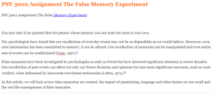 PSY 3002 Assignment The False Memory Experiment