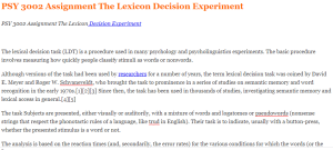 PSY 3002 Assignment The Lexicon Decision Experiment