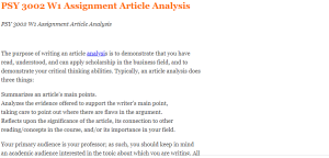 PSY 3002 W1 Assignment Article Analysis