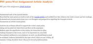 PSY 3002 W10 Assignment Article Analysis