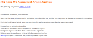 PSY 3002 W3 Assignment Article Analysis