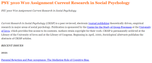 PSY 3010 W10 Assignment Current Research in Social Psychology