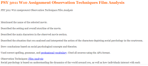 PSY 3011 W10 Assignment Observation Techniques Film Analysis