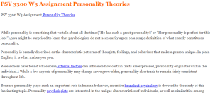 PSY 3300 W3 Assignment Personality Theories