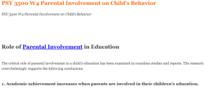 PSY 3500 W4 Parental Involvement on Child’s Behavior