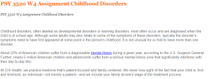 PSY 3520 W4 Assignment Childhood Disorders