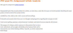 PSY 3530 W1 Assignment Article Analysis