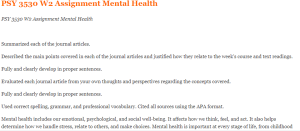 PSY 3530 W2 Assignment Mental Health