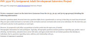 PSY 3530 W3 Assignment Adult Development Interview Project