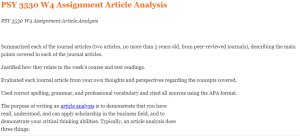PSY 3530 W4 Assignment Article Analysis