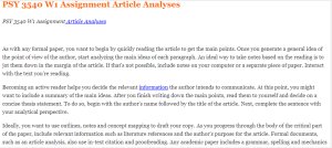 PSY 3540 W1 Assignment Article Analyses