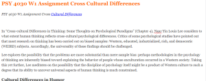 PSY 4030 W1 Assignment Cross Cultural Differences