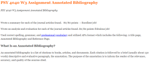 PSY 4040 W3 Assignment Annotated Bibliography