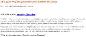 PSY 4300 W5 Assignment Social Anxiety Disorder