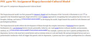 PSY 4400 W1 Assignment Biopsychosocial-Cultural Model