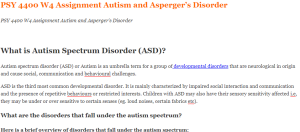 PSY 4400 W4 Assignment Autism and Asperger’s Disorder