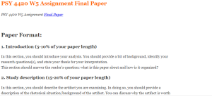 PSY 4420 W5 Assignment Final Paper