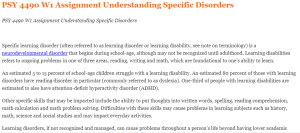 PSY 4490 W1 Assignment Understanding Specific Disorders