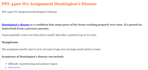 PSY 4490 W2 Assignment Huntington’s Disease