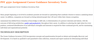 PSY 4550 Assignment Career Guidance Inventory Tests