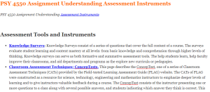 PSY 4550 Assignment Understanding Assessment Instruments