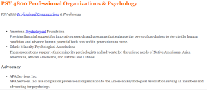 PSY 4800 Professional Organizations & Psychology