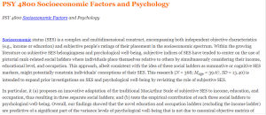 PSY 4800 Socioeconomic Factors and Psychology