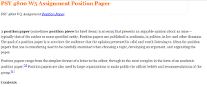 PSY 4800 W5 Assignment Position Paper