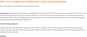 SOC 1001 Assignment Socialization of the American Family