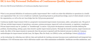 HCA 610 DQ Personal Definition of Continuous Quality Improvement