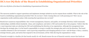 HCA 610 DQ Role of the Board in Establishing Organizational Priorities