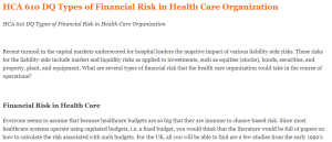 HCA 610 DQ Types of Financial Risk in Health Care Organization